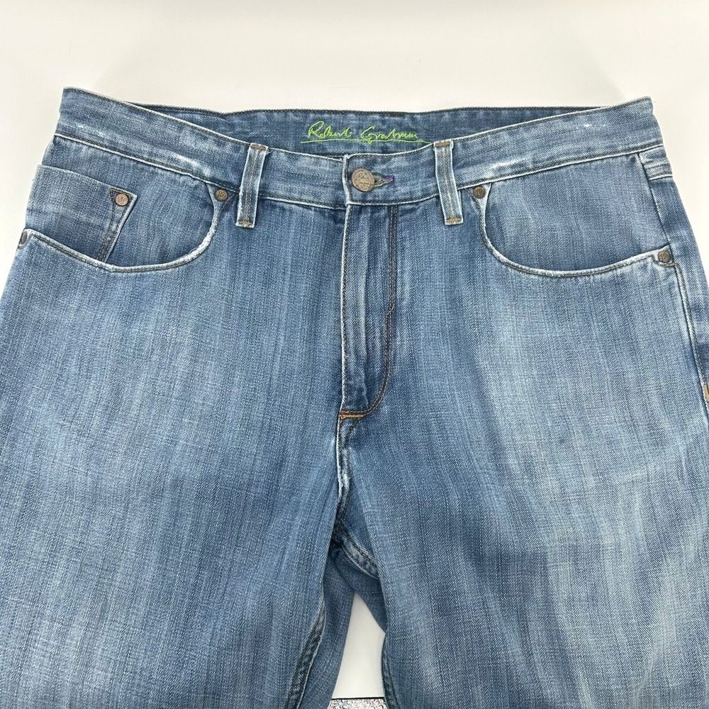 Robert Graham Classic Yates Mens 36x35 Blue Jeans Italian Fabric Straight Leg